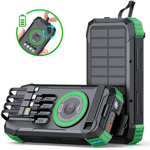 Banco de Energía Solar de Emergencia de 20000mAh con Linterna LED, Cargador Inalámbrico, Brújula, Batería para Exteriores con Cables Integrados - Product Image 2