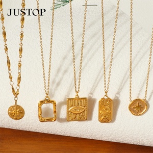 Collar de Cadena de Eslabones Resistente al Deslustre e Impermeable, Moderno y Vintage, de Acero Inoxidable con Baño de Oro de 18K, con Colgante de Estrella y Ojo, Estilo Trenzado, Unisex - Product Image 5