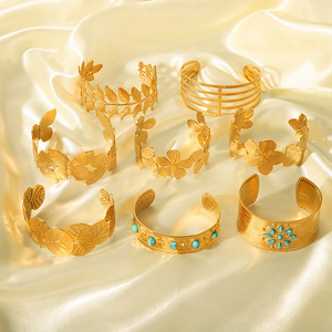 Brazalete Abierto de Lujo Chapado en Oro de 18K, Resistente al Agua, de Acero Inoxidable con Piedras Preciosas Naturales Auténticas, Brazalete Abierto Moderno - Product Image 4