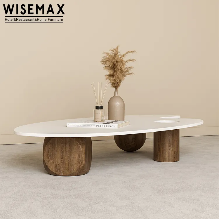 WISEMAX FURNITURE modern living room furniture restaurant coffee table glass top solid wood round coffee table tea table