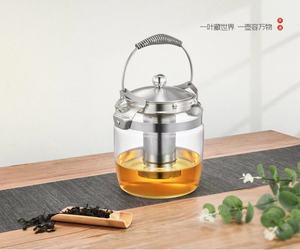 กาน้ำชาแก้วโบโรซิลิเกตคุณภาพสูง เป็นมิตรกับสิ่งแวดล้อม ทนความร้อน พร้อมหูจับสแตนเลสสำหรับเครื่องดื่มร้อน/เย็น - Product Image 3