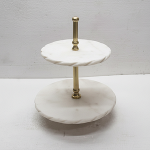 Soporte de pastel de 2 niveles sostenible Soporte de pastel y postre redondo de mármol y metal personalizado para boda y fiesta de cumpleaños - Product Image 1