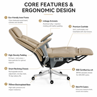 Fauteuil de bureau moderne inclinable électrique intelligent en cuir véritable avec vérin à gaz BIFMA, accoudoirs réglables en aluminium et mousse de latex pour hôtel et domicile