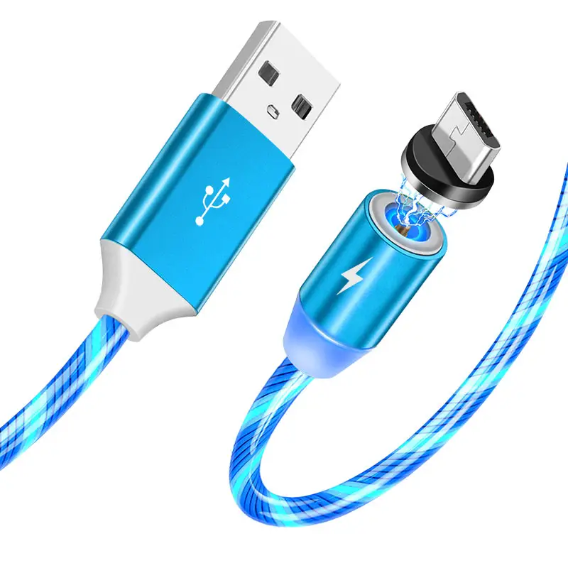 Flow Luminous LED Lighting Streamer Magnetic usb cable 3 in 1 2in1 Micro USB Type C 8-Pin charger for Huawei Xiaomi