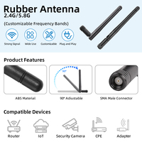 Antenne double bande 2,4 GHz 5 GHz en caoutchouc, longue portée 3 dBi RP-S M mâle, polarisation verticale pour routeur WiFi et adaptateur USB