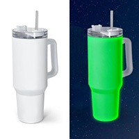 Gobelet isotherme en acier inoxydable de 40 oz gravé au laser, fluorescent, par sublimation, avec paille, qui brille dans le noir