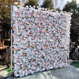 Roses artificielles L fleur mur toile de fond pour mariage haute qualité fleur mur 8x8 pieds rose et blanc fleur panneau mural - Product Image 4