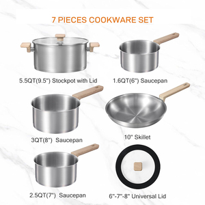 Ensemble de casseroles en acier inoxydable de haute qualité à 3 couches avec couvercles en verre, adaptées aux cuisinières à gaz et à induction, en acier inoxydable triple couche - Product Image 2