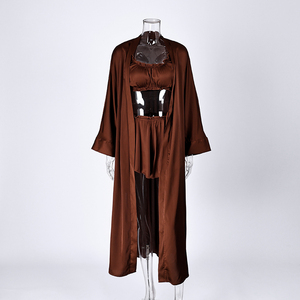 QINSI Sexy Suit Lounge <span class=keywords><strong>Nighty</strong></span> per donna indumenti da notte 3 pezzi di raso con Lingerie Shorts donna pigiama reggiseno tinta lunga vestaglia - Product Image 4