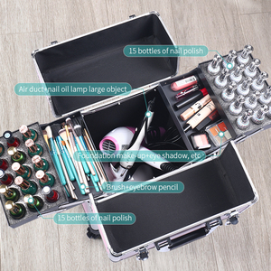 Valise de maquillage professionnelle avec plateaux et rangement pour vernis à ongles, organisateur de cosmétiques de voyage à roulettes pour artistes - Product Image 6