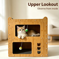 Mobilier pour chat d'intérieur en bois, maison carrée multi-niveaux avec espaces de repos privés superposés pour chatons