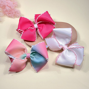 Barrette à <span class=keywords><strong>cheveux</strong></span> pour enfants, grande pince à <span class=keywords><strong>cheveux</strong></span> en ruban arc-en-ciel fait main avec bord en tissu - Product Image 3