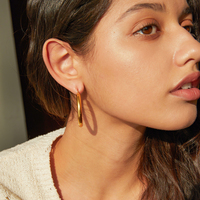 Boucles d'oreilles créoles minimalistes J&D en acier inoxydable plaqué or, grandes boucles anti-ternissement pour femmes