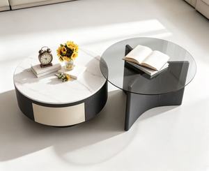Modern <b>Round</b> <b>Coffee</b> <b>Table</b> Set Marble Top Storage Living Room Furniture Minimalist Design Black White Color - Product Image 6