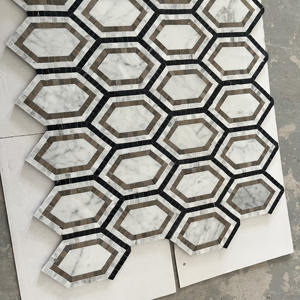 Mosaïque de <span class=keywords><strong>marbre</strong></span> blanc Thassos et gris mélangé à motif de fleurs de marguerite, carreaux de crédence de cuisine, mosaïque jet d'eau pour murs et sols - Product Image 6