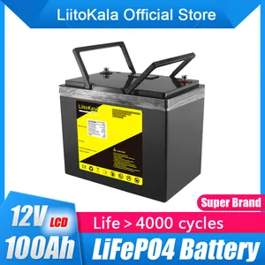 LiitoKala 12V 100AH LCD lifepo4 battery with 100A BMS 4S 12.8V for 1200W backup power inverter RV boat MPPT Solar AGV with LCD