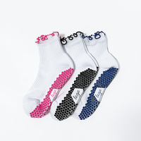 Chaussettes de Pilates antidérapantes à double grip avec logo personnalisé, chaussettes de yoga en coton et élasthanne pour femmes, pour studio de Pilates et entraînement