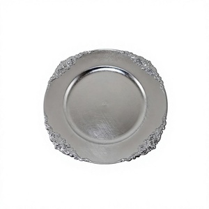 Silver Charger Plate With Vintage Ornate <b>Edge</b> Design <b>Border</b> Mirror Polish <b>Metal</b> Plates & Dish For Serving Food Event Supplies - Product Image 1