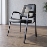 Chaise de bureau avec accoudoirs, chaise de conférence en cuir noir pour visiteurs avec pieds