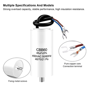 CBB60 50/60Hz 25/70/21 ± 5% 450V 450V AC Motor Starter <span class=keywords><strong>Capacitor</strong></span> เครื่องซักผ้าตัวเก็บประจุสำหรับการทำงาน <span class=keywords><strong>CBB</strong></span> <span class=keywords><strong>60</strong></span> CBB60 - Product Image 2