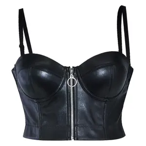 Siyah deri sütyen kadınlar seksi Push Up sütyen artı boyutu gotik iç çamaşırı iç çamaşırı Steampunk Bralette üstleri parti Clubwear 6XL