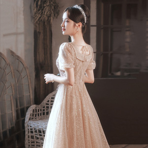 Evening Gown Square Collar Empire Waist A-Line Vintage Style Lotus Root Pink Long 3D Stereoscopic Patterns For Banquets Stage - Product Image 2