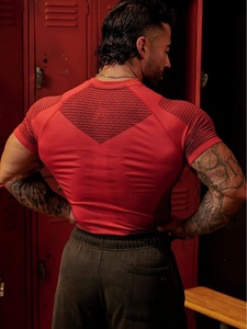 T-shirt da uomo a maniche corte stile americano, sportiva, traspirante, aderente, con design a tema muscolare - Product Image 5