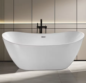 Baignoire autoportante ovale en acrylique blanche moderne pour salle de bain - Product Image 1