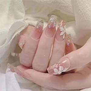 Conception #1035 <span class=keywords><strong>manucure</strong></span> française presse sur ongle rose moyen cercueil facile à porter durable détachable <span class=keywords><strong>ballerine</strong></span> personnalisé faux ongle - Product Image 2