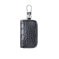 Étui à clés en cuir PU motif crocodile 2026, protège-clés de voiture zippé avec crochet métallique, housse de porte-clés unisexe mince