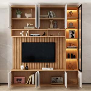 Meuble TV suspendu mural moderne de luxe en bois, unité de rangement pour salon - Product Image 1