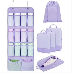 Ensemble d'organisateur de placard de rangement suspendu compressible pliant avec sac à chaussures pour économiser de l'espace de voyage - Product Image 1