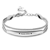 Gelang Rantai Ular Fashion Bahan Stainless Steel Tahan Air, Batang Kosong untuk Ukiran Nama/Huruf Kustom, Hadiah untuk Wanita & Pria