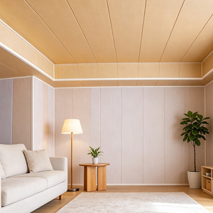 Panneau mural intérieur en PVC cannelé moderne avec motif grain de bois pour chambre et hôtel, design graphique possible - Product Image 6