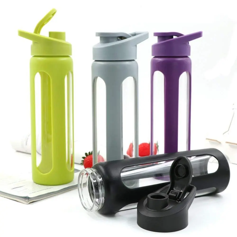 550ml tập luyện cách điện du lịch tập thể dục Logo tùy chỉnh lớn Shaker phòng tập thể dục Chai Nước Thủy Tinh chai