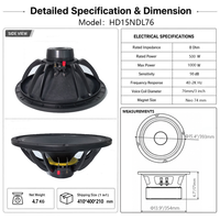Woofer Neodymium Profesional 15 Inch 500W AES 3" Voice Coil 98dB Sensitivitas Tinggi Speaker Mid-Bass untuk Line Array & Live Sound