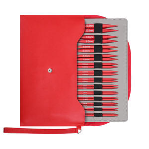 Lot de 13 paires d'aiguilles à tricoter circulaires détachables rouges mats de 10 cm pour pulls, emballées dans un étui, vente en gros transfrontalière - Product Image 1