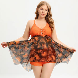 Traje de Baño de Talla Grande para Mujer, Conjunto de Dos Piezas con Falda de Malla Floral de Chifón, Secado Rápido, para Natación y Deportes Acuáticos, Talla Adulto - Product Image 4