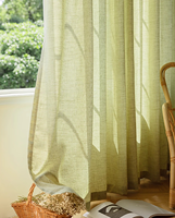 Rideaux transparents en polyester/lin vert de style simple japonais avec garantie de 5 ans pour fenêtre française décoration intérieure salon balcon