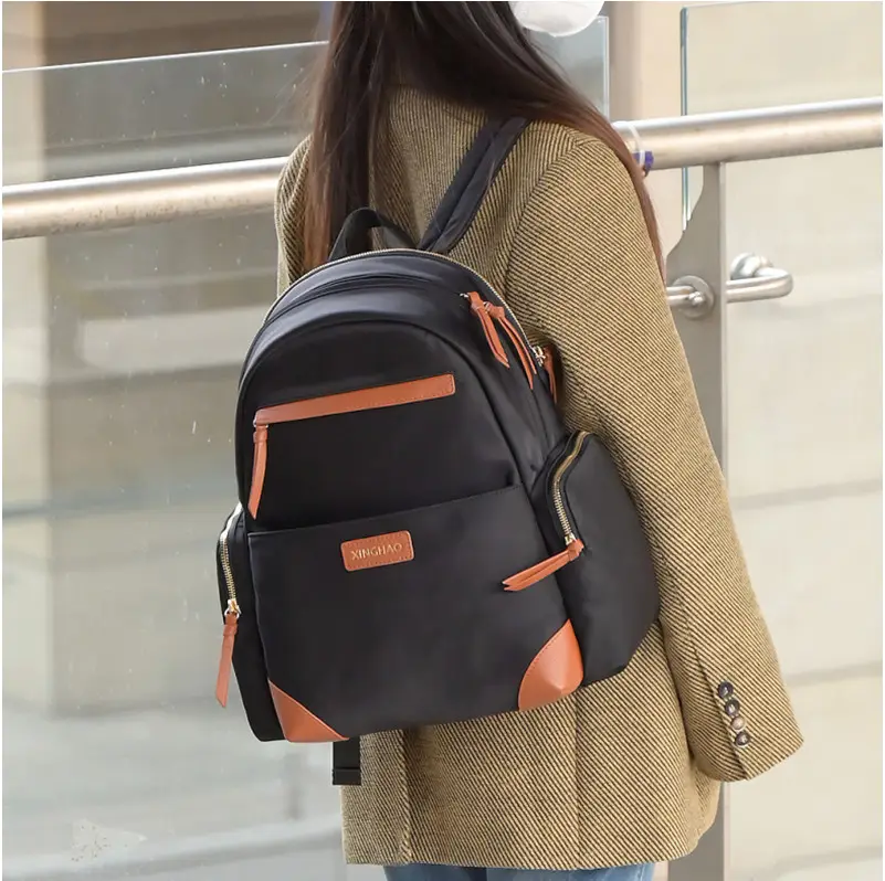 stylish ladies lightweight back pack casual small black nylon laptop backpack custom logo for women