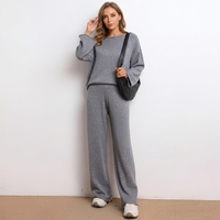 Ensemble 2 pièces personnalisé OEM pour femme, vêtements de détente décontractés en tricot, doux et chauds, en laine et cachemire, pour femmes grandes tailles