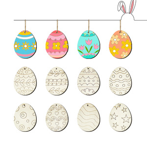 Easter Decorative Classic Woodblock Pendant Children's <b>Party</b> DIY Wooden Egg One-Piece Custom 7*9CM - Product Image 6