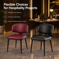 Chaise de salle à manger ergonomique moderne, siège rembourré marron avec structure en métal noir pour hôtel et restaurant