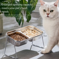 Bol pour chat en acier inoxydable 304 - Plat pour nourriture pour chat - Double bol pour boire et manger en une seule pièce