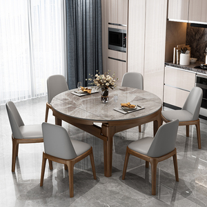 Hiện đại thiêu kết đá ăn bàn ghế đặt gấp nối dài gỗ rắn ánh sáng sang trọng căn hộ nhỏ biến bàn tròn - Product Image 2