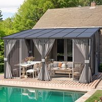 14' x 10' Gazebo voor terras, hardtop leunende gazebo pergola, grote wandgemonteerde zware luifel voor terras, dekken, achtertuin