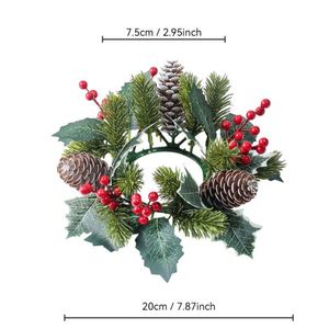 Modern Door Mount <b>Ring</b> Simulation Needles Pine Cones Red Fruit Candle Holder Plastic <b>Wreath</b> Christmas Garlands - Product Image 3