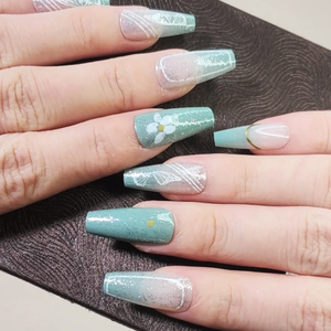 Professionele Groothandel Leveranciers Voor Pers Op Nagels Hoge Kwaliteit Medium Kist Kleding Nagel Sets Bloem Glitter Groene Nep Nail Tips - Product Image 3