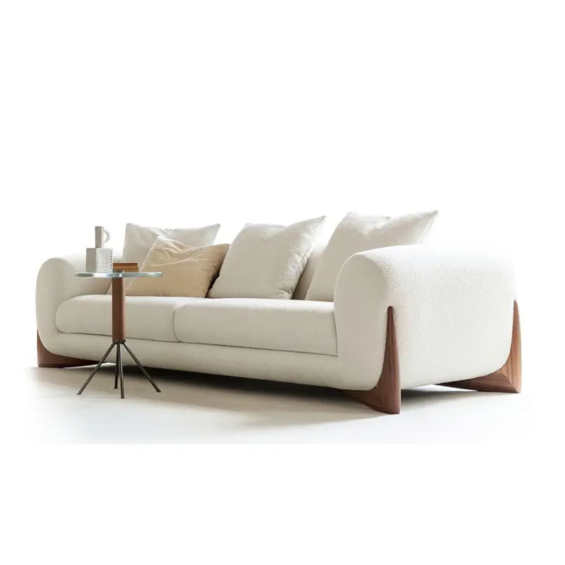 Low MOQ Luxury Sofa Living Room Furniture Solid Wood White Double Sofas