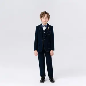 Factory outlet Children's Suit 2023 Autumn and Winter New Boys' Plaid Suit four Piece Performance Dress boys formal suit